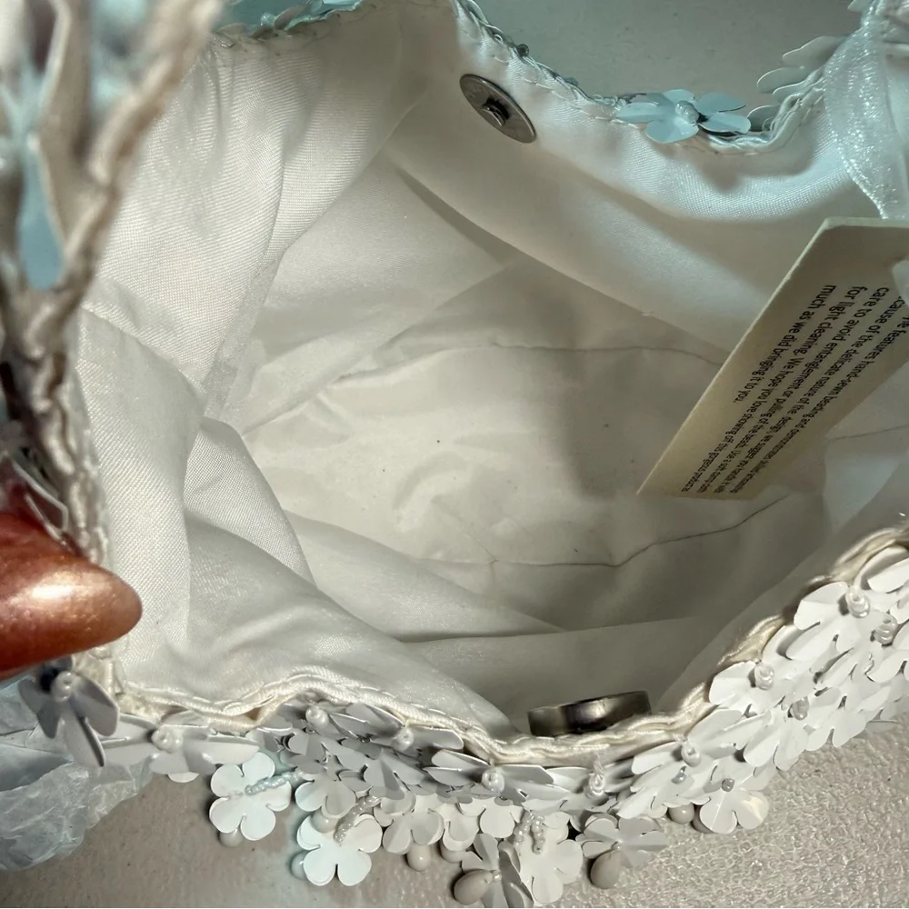 Bridal beaded floral fringe bag white coquette wedding reception purse